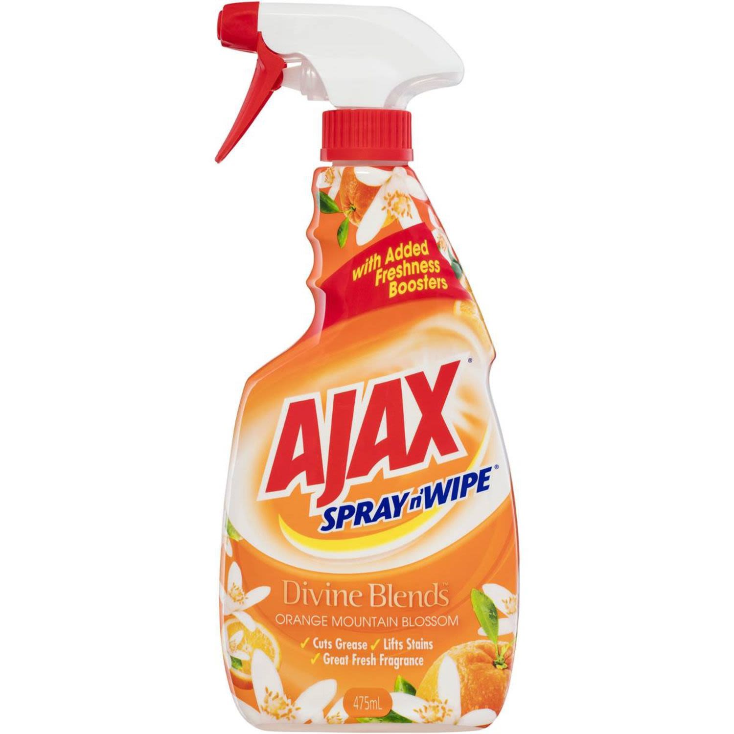 Ajax Spray n' Wipe Divine Blends Multi-Purpose Kitchen & Bathroom Cleaner Trigger Spray Orange Mountain Blossom, 475 Millilitre