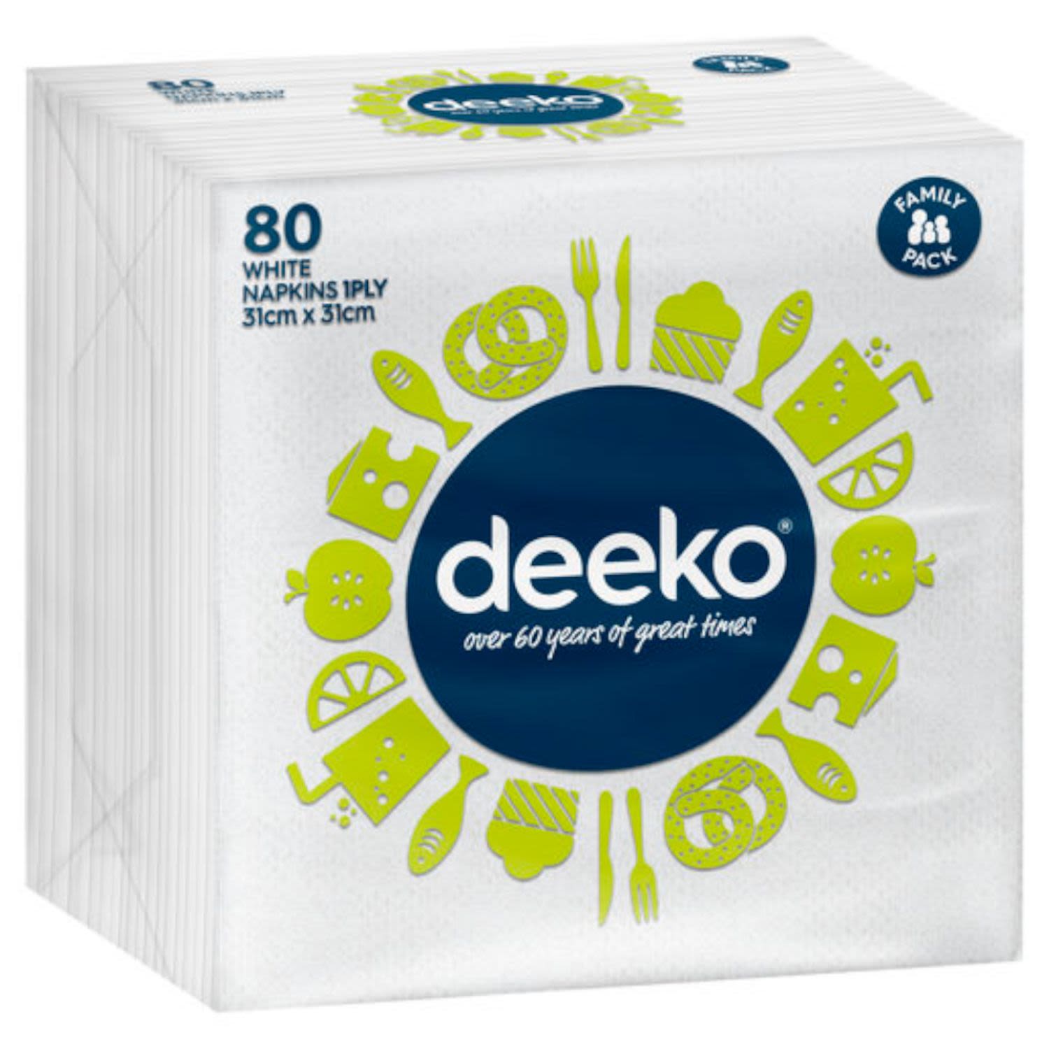 Deeko 1 Ply White Lunch Napkins, 80 Each