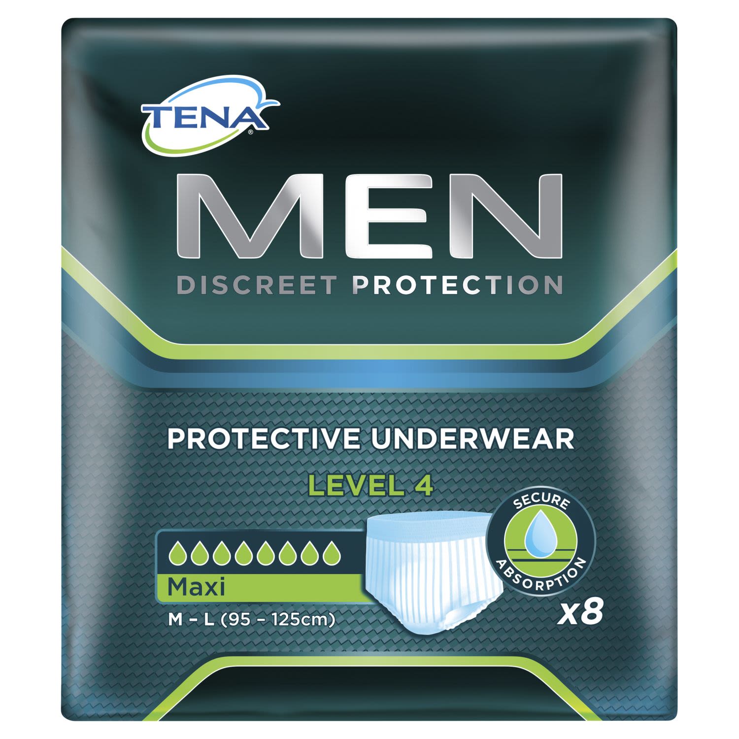 Tena Men Discreet Protection Protective Underwear Level 4 Maxi, 8 Each
