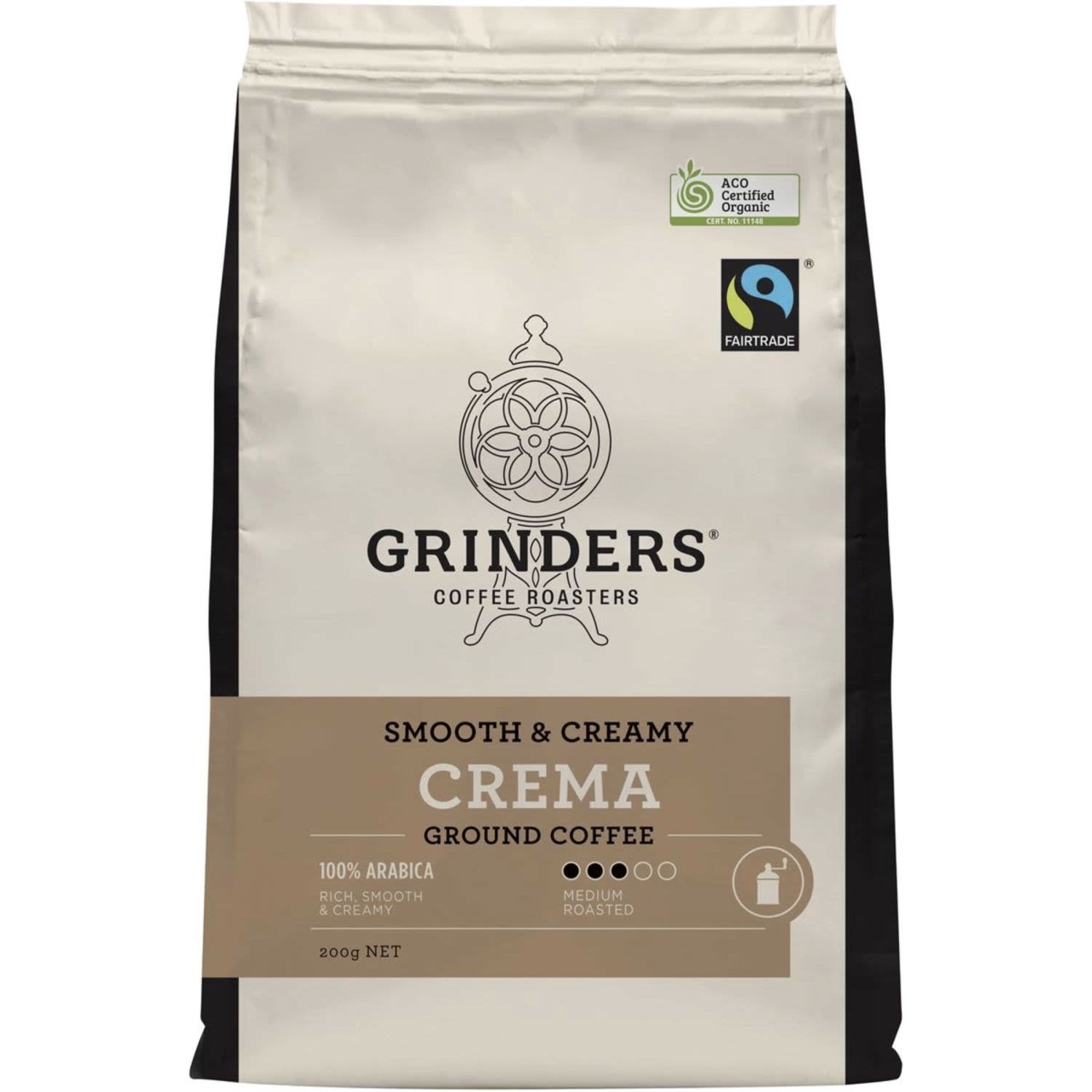 Grinders Ground Coffee Crema, 200 Gram