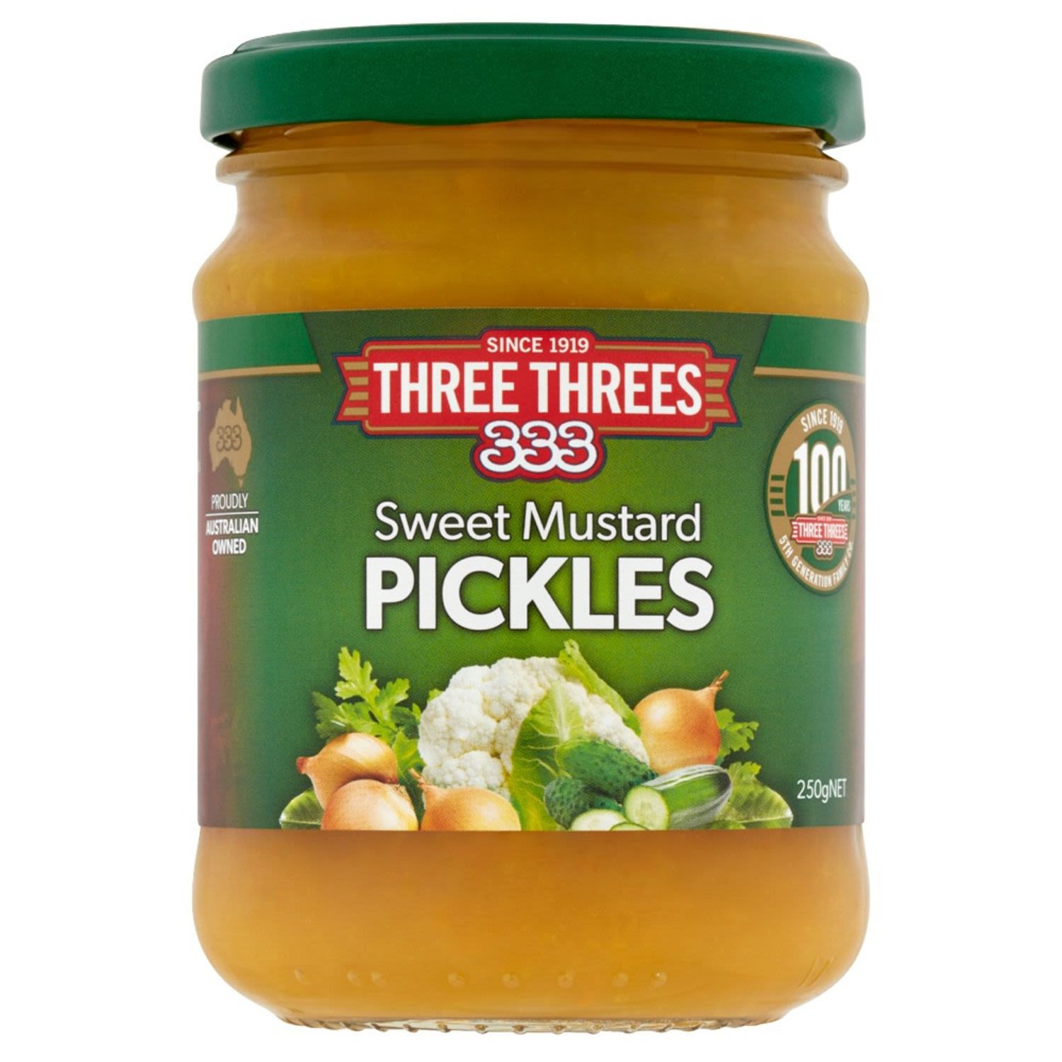 Three Three's Sweet Mustard Pickles, 250 Gram