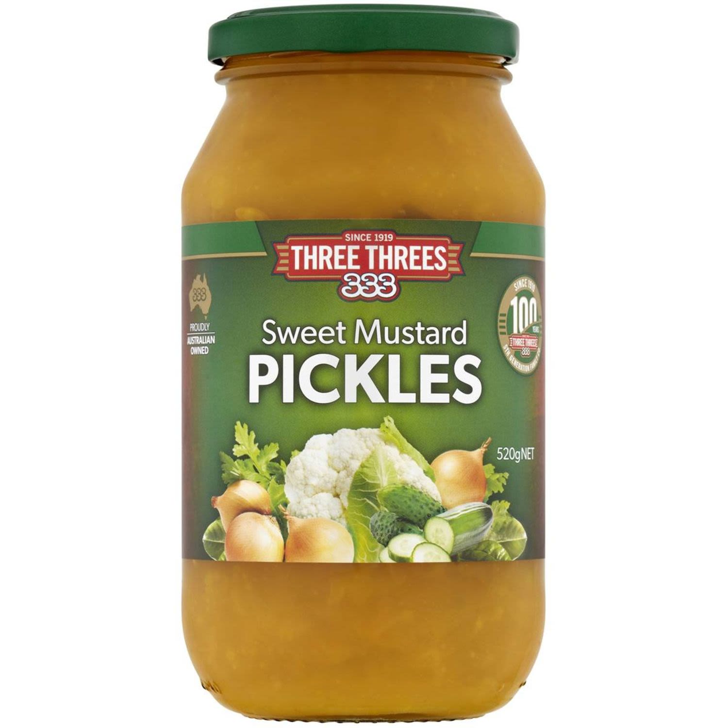 Three Threes Sweet Mustard Pickles, 520 Gram
