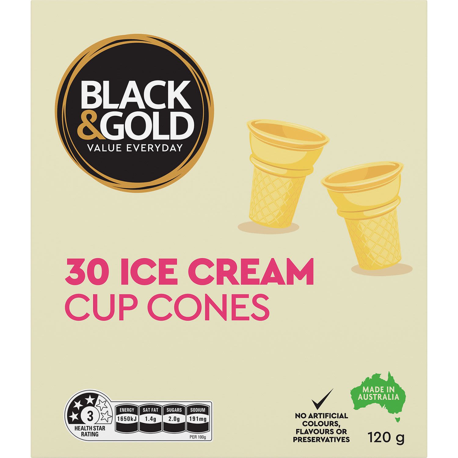 Black & Gold Ice Cream Cup Cones, 30 Each