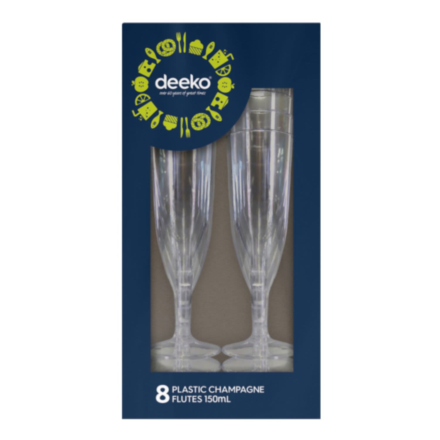 Deeko Plastic Champagne Flute 150ml, 8 Each