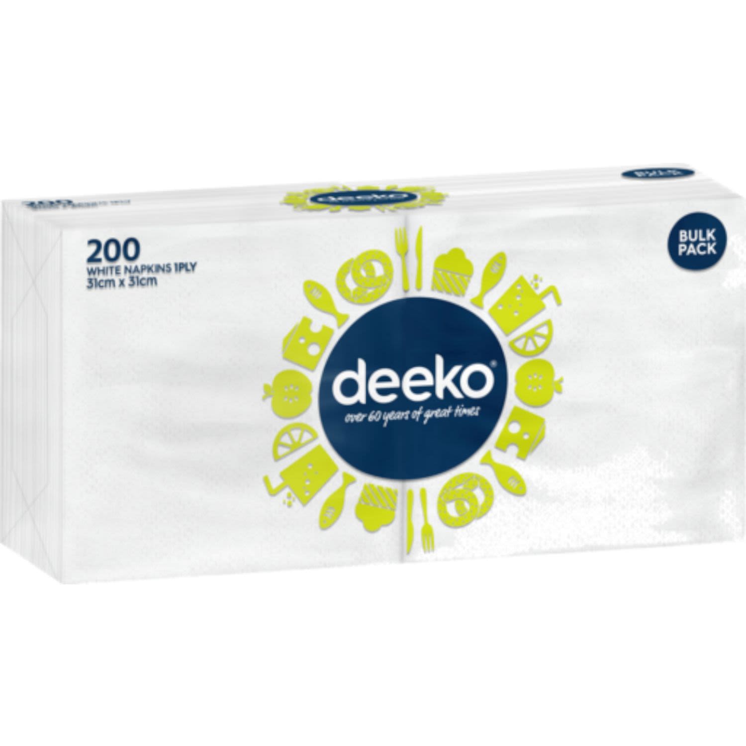 Deeko 1 Ply White Lunch Napkins, 200 Each