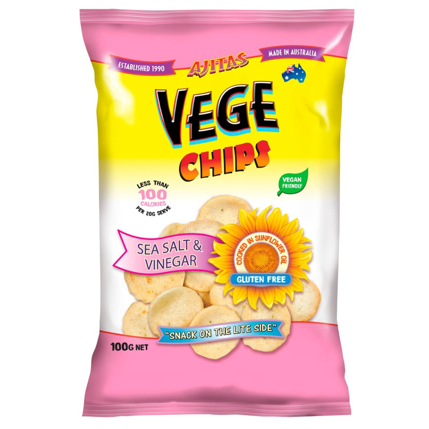Ajitas Vege Chips Sea Salt & Vinegar, 100 Gram