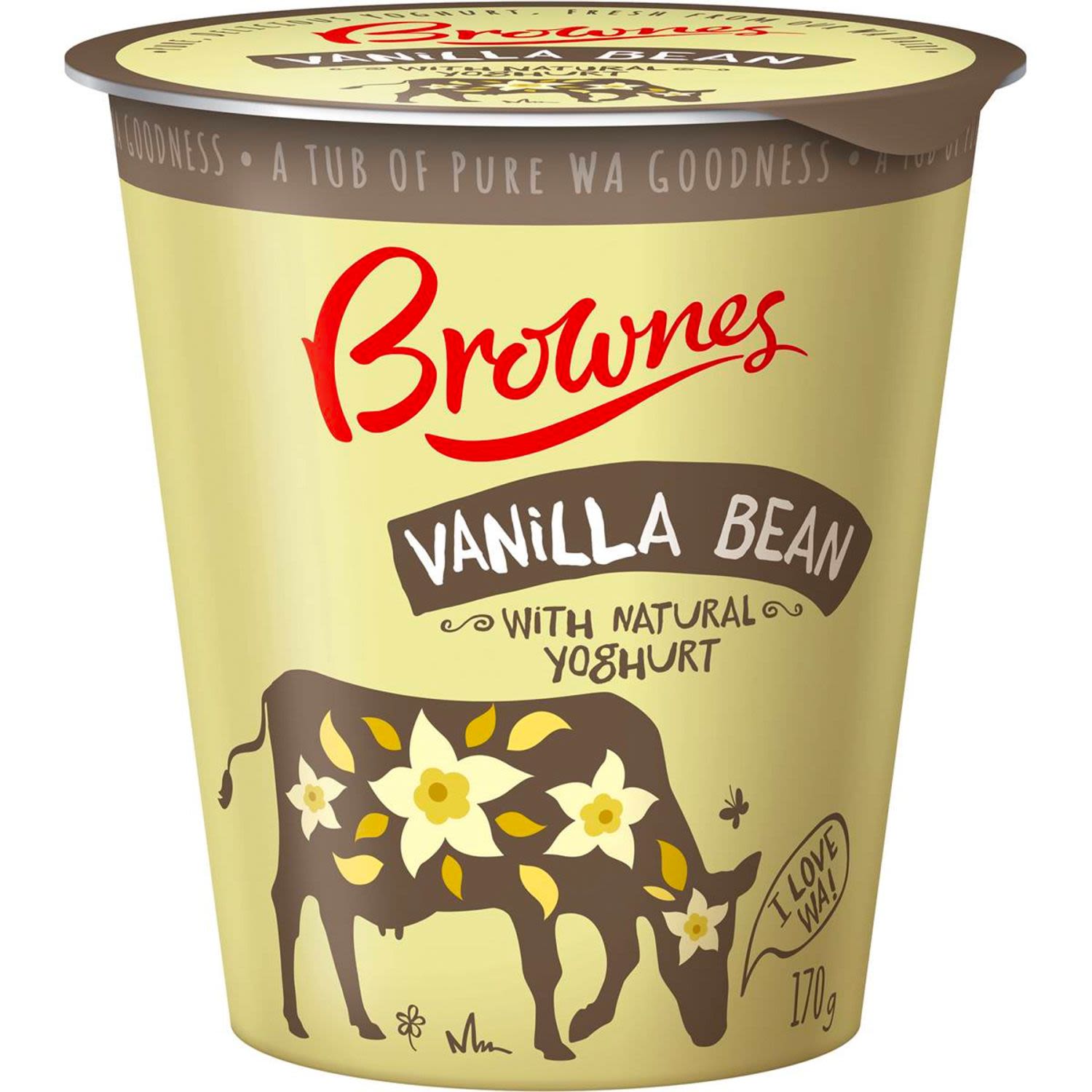 Brownes Natural Yoghurt With Vanilla Bean, 170 Gram