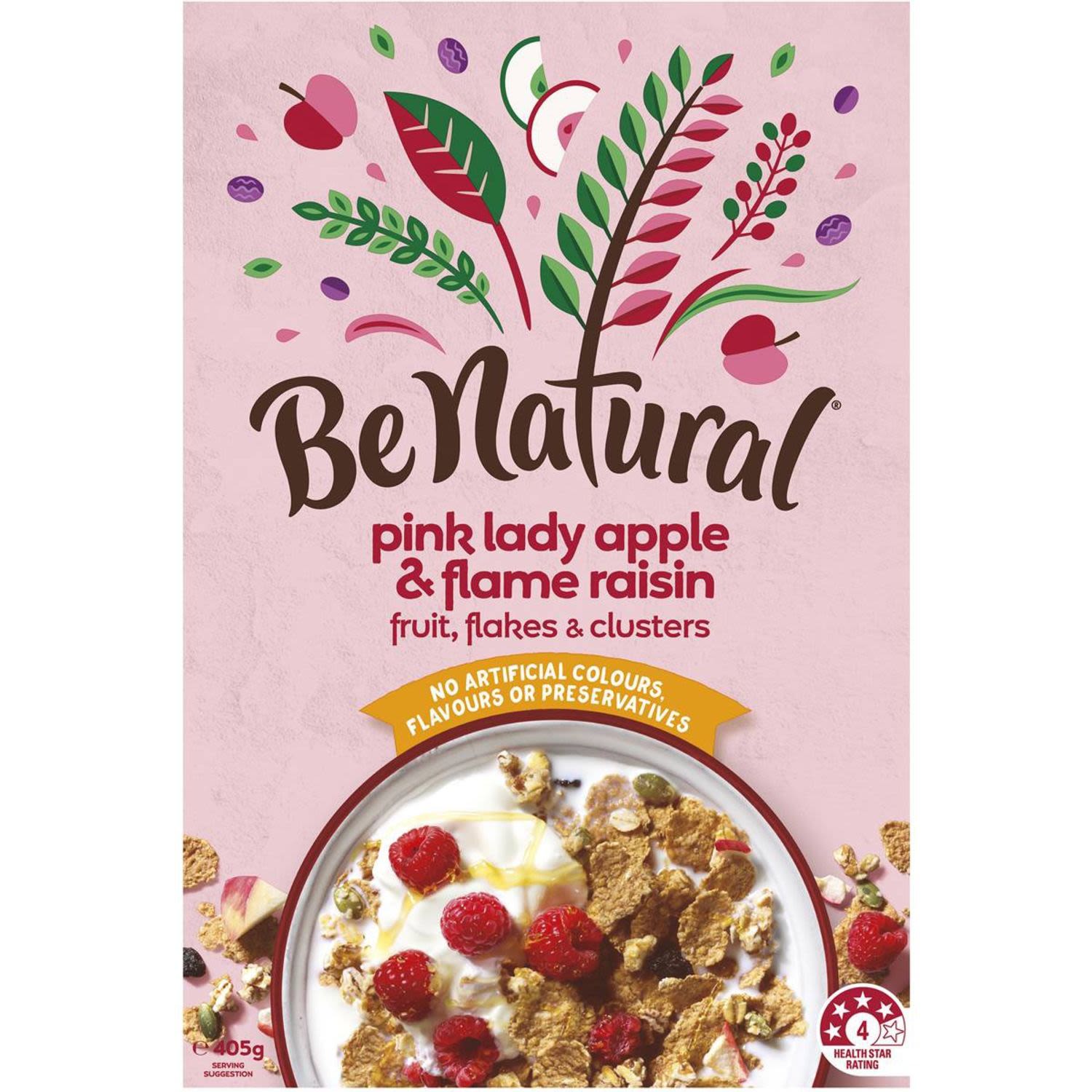 Be Natural Pink Lady Apple & Flame Raisin is a delicious breakfast cereal for the whole family – a tasty mix of whole grain flakes, pink lady apple pieces and plump flame raisins. It’s high in fibre. A great plant based breakfast cereal to start the day!
High in fibre
High in whole grains
4 health stars
Vegetarian<br /> <br /><br /> <br />Allergen may be present: Cereals Containing Gluten