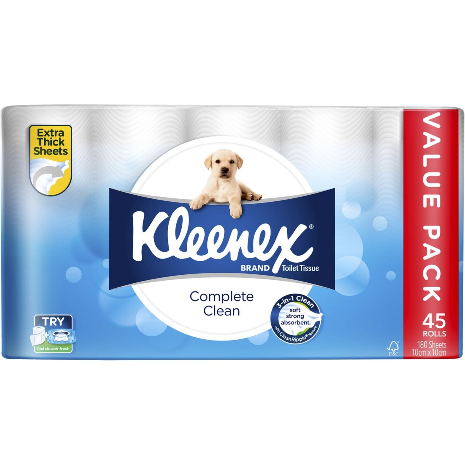 Kleenex Complete Clean Toilet Tissue Value Pack 45 Pack, 45 Each