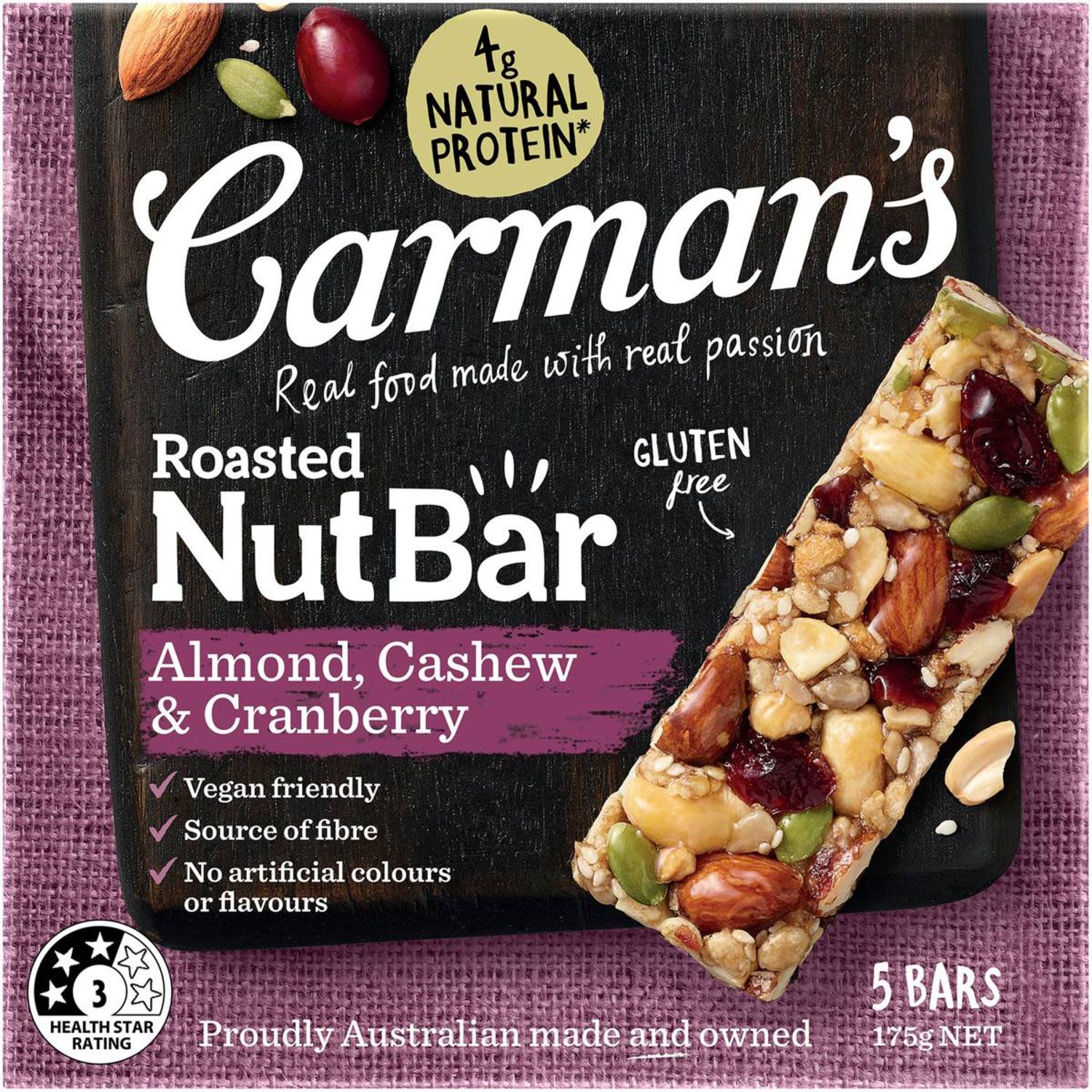 Carman's Almond, Cashew & Cranberry Nut Bars, 5 Each