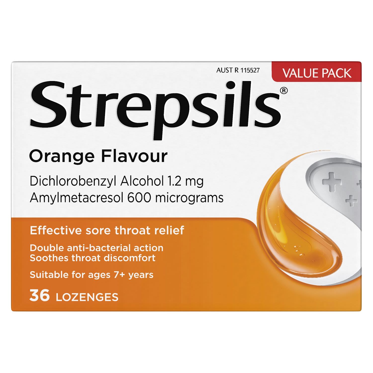 Strepsils Double Antibacterial Soothing Sore Throat Lozenges Orange