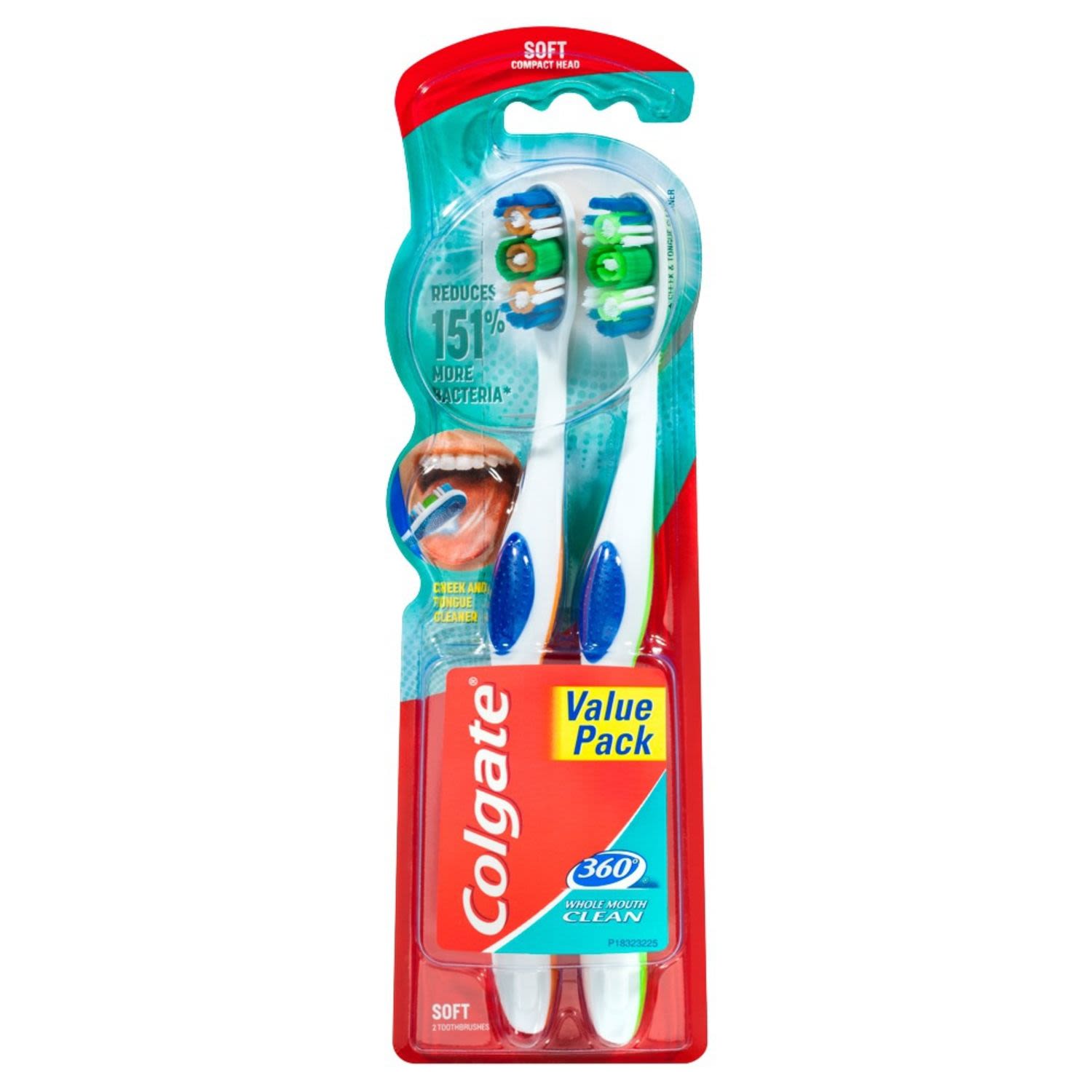 Colgate 360 Degrees Whole Mouth Clean Compact Head Toothbrush Soft, 2 Each