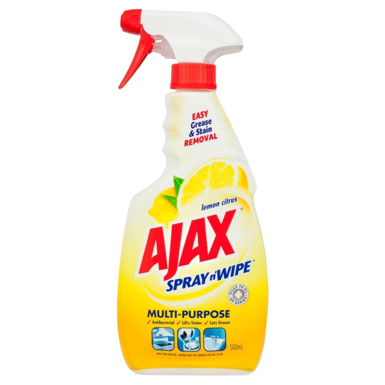 Ajax Spray n' Wipe Multi-Purpose Antibacterial Disinfectant Cleaner Trigger Surface Spray Lemon Citrus, 500 Millilitre