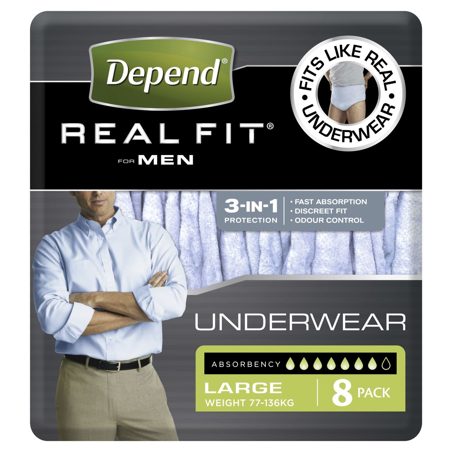 Depend Real Fit For Men Underwear Large, 8 Each