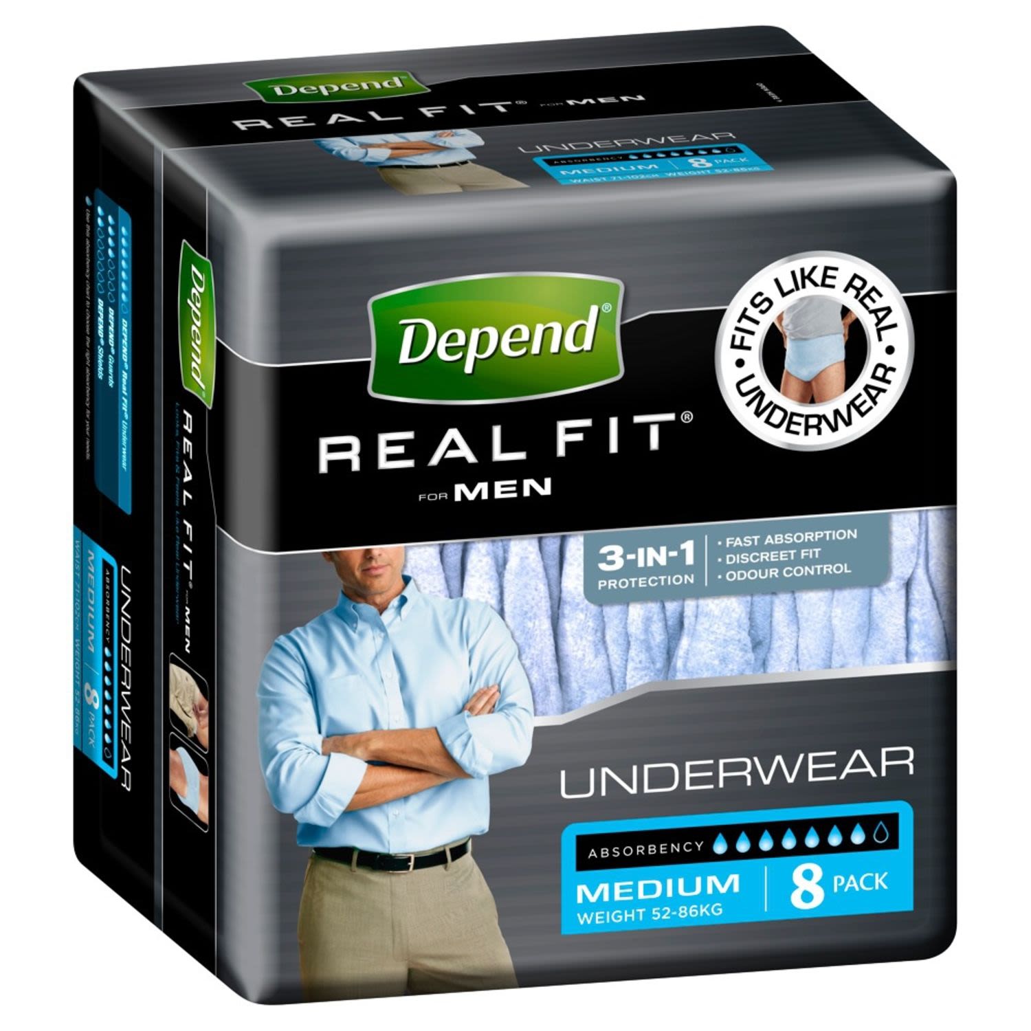 Depend Real Fit For Men's Underwear Medium, 8 Each
