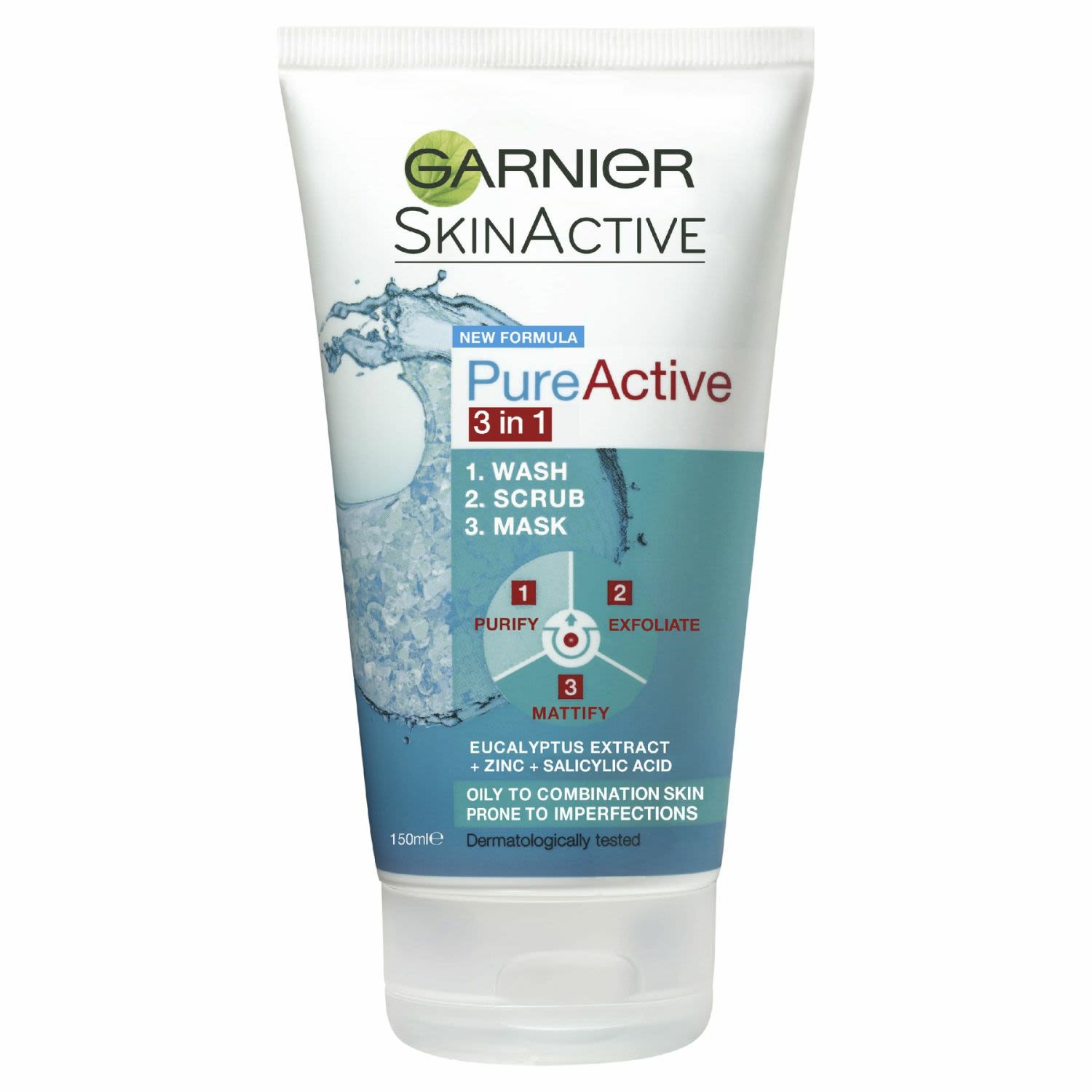 Garnier Pure Active 3 In 1 Face Mask Wash & Scrub, 150 Millilitre