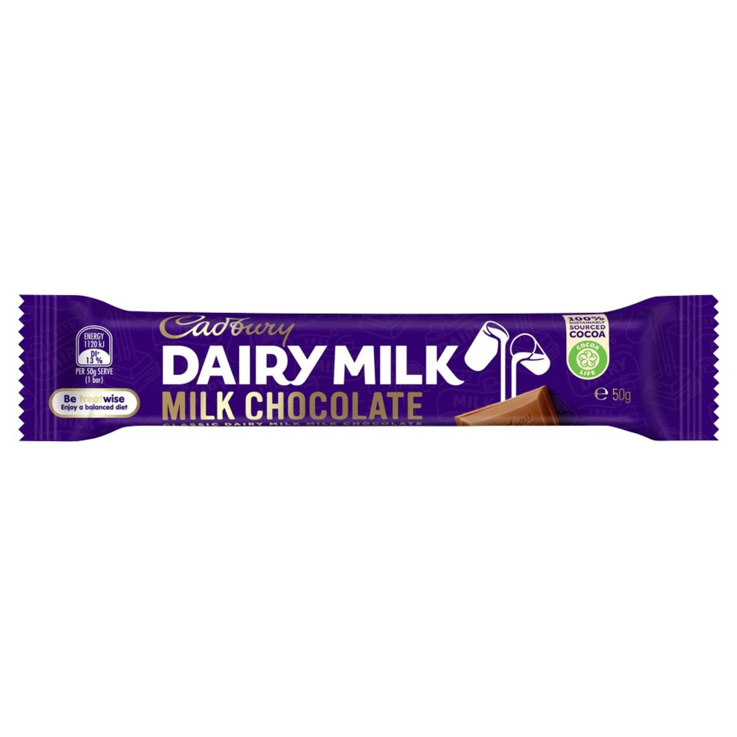 Cadbury Dairy Milk Chocolate Bar, 50 Gram
