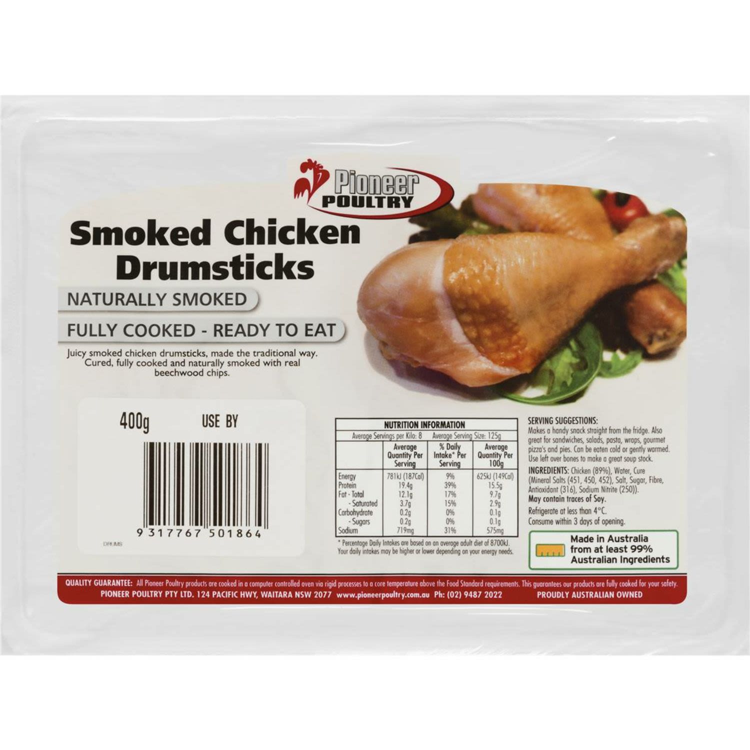 Pioneer Poultry Chicken Drumsticks Smoked, 400 Gram