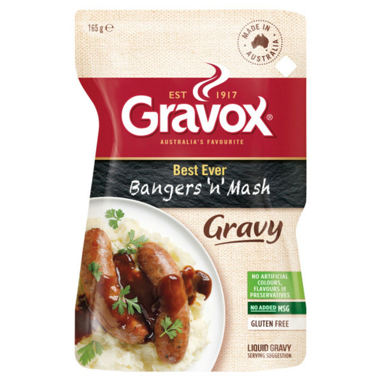 Gravox Gravy Liquid Best Ever Bangers & Mash, 165 Gram