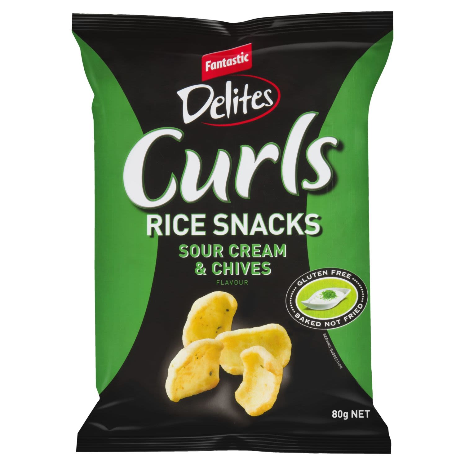 Fantastic Delites Curls Rice Snacks Sour Cream & Chives, 80 Gram