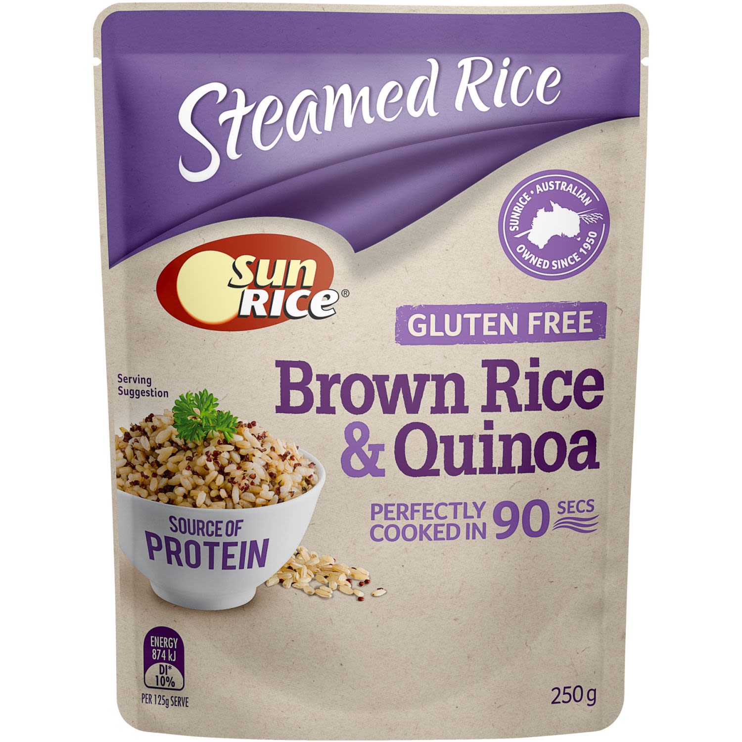 SunRice Steamed Rice Gluten Free Brown Rice & Quinoa, 250 Gram