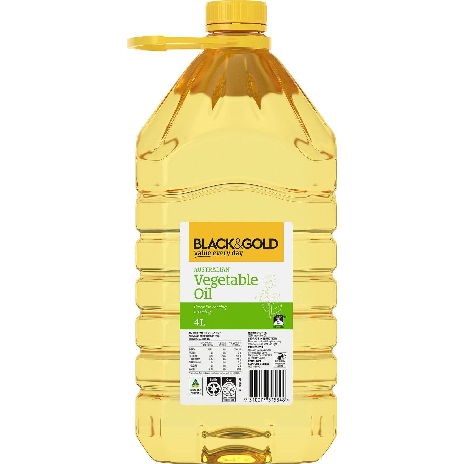 Black & Gold Vegetable Oil, 4 Litre