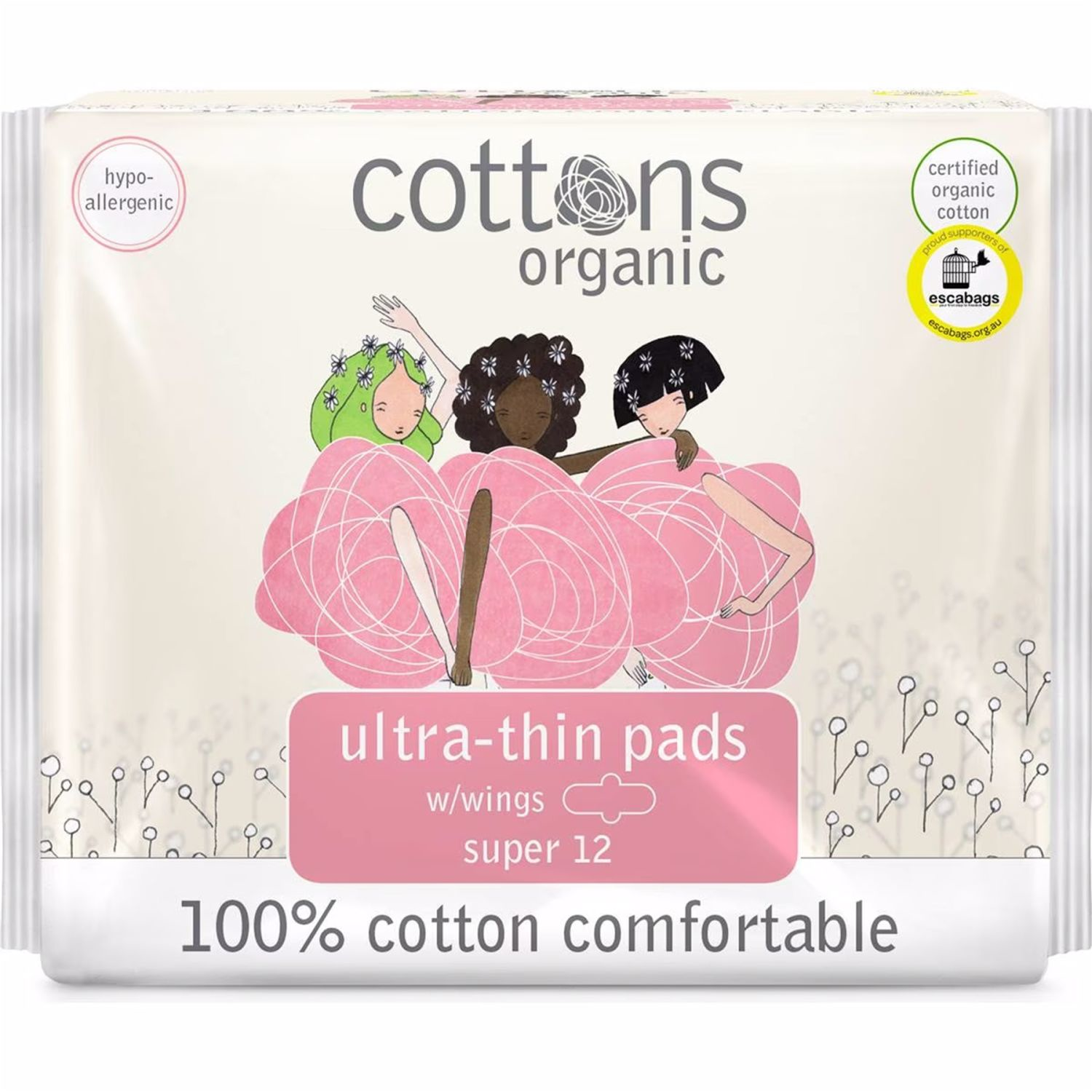Cottons Ultra Thin Pads With Wings Super, 12 Each