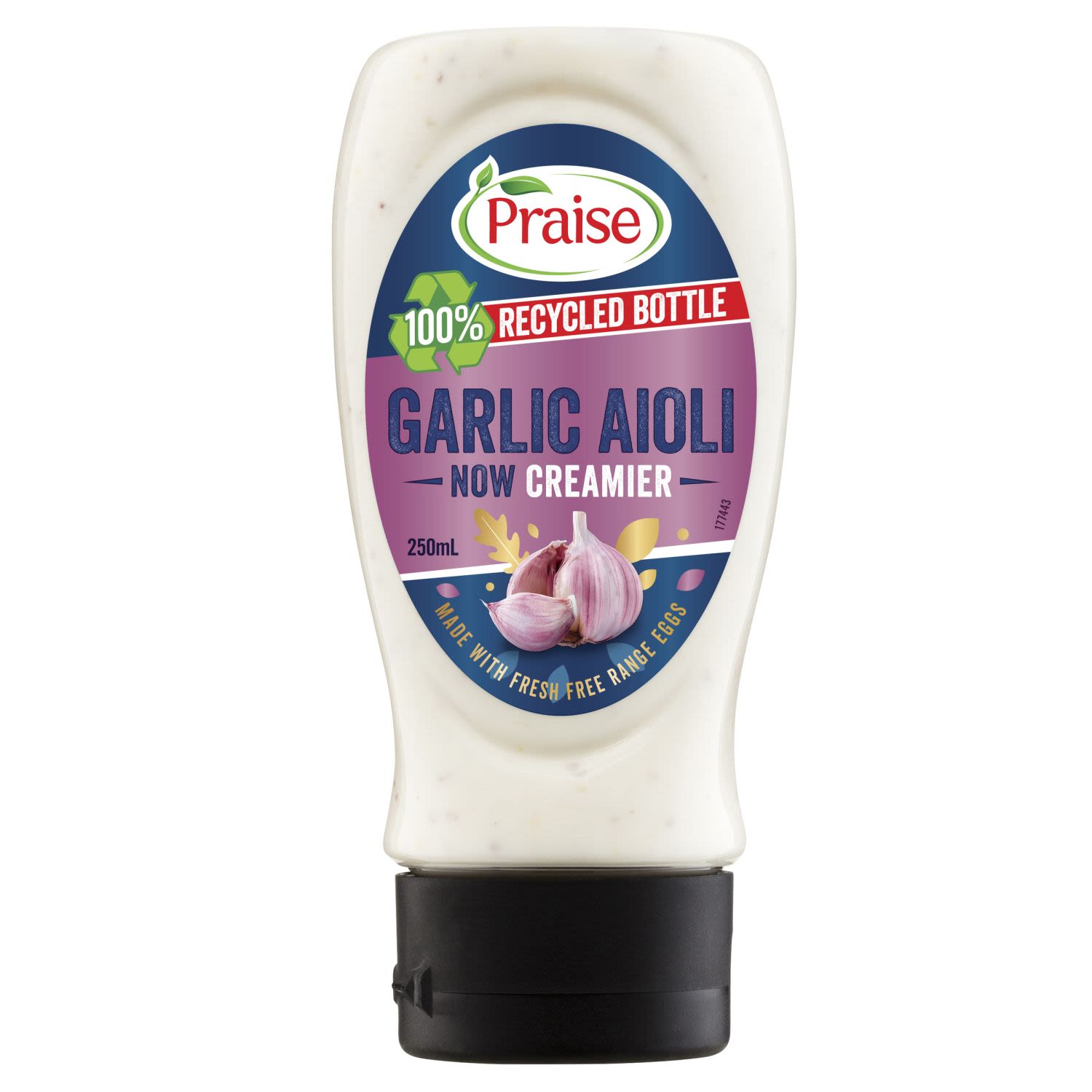 Made with fresh free range eggs, Praise Garlic Aioli boasts a thick and rich texture. This garlicky sauce is the ultimate finishing touch on hot chips, burgers or pretty much any food you like. It also has no artificial colours, flavours or preservatives.<br /> <br /><br />Allergen may be present: Egg| Milk| Soy <br /><br />Country of Origin: Made in Australia from at least 20% Australian ingredients