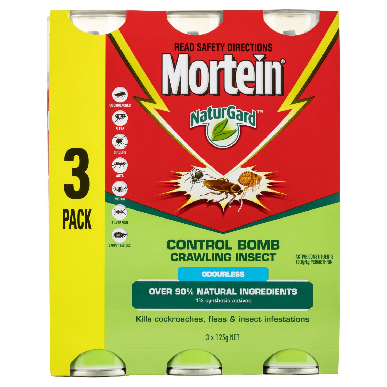 Mortein NaturGard Control Bomb Odourless Crawling Insect Killer, 3 Each