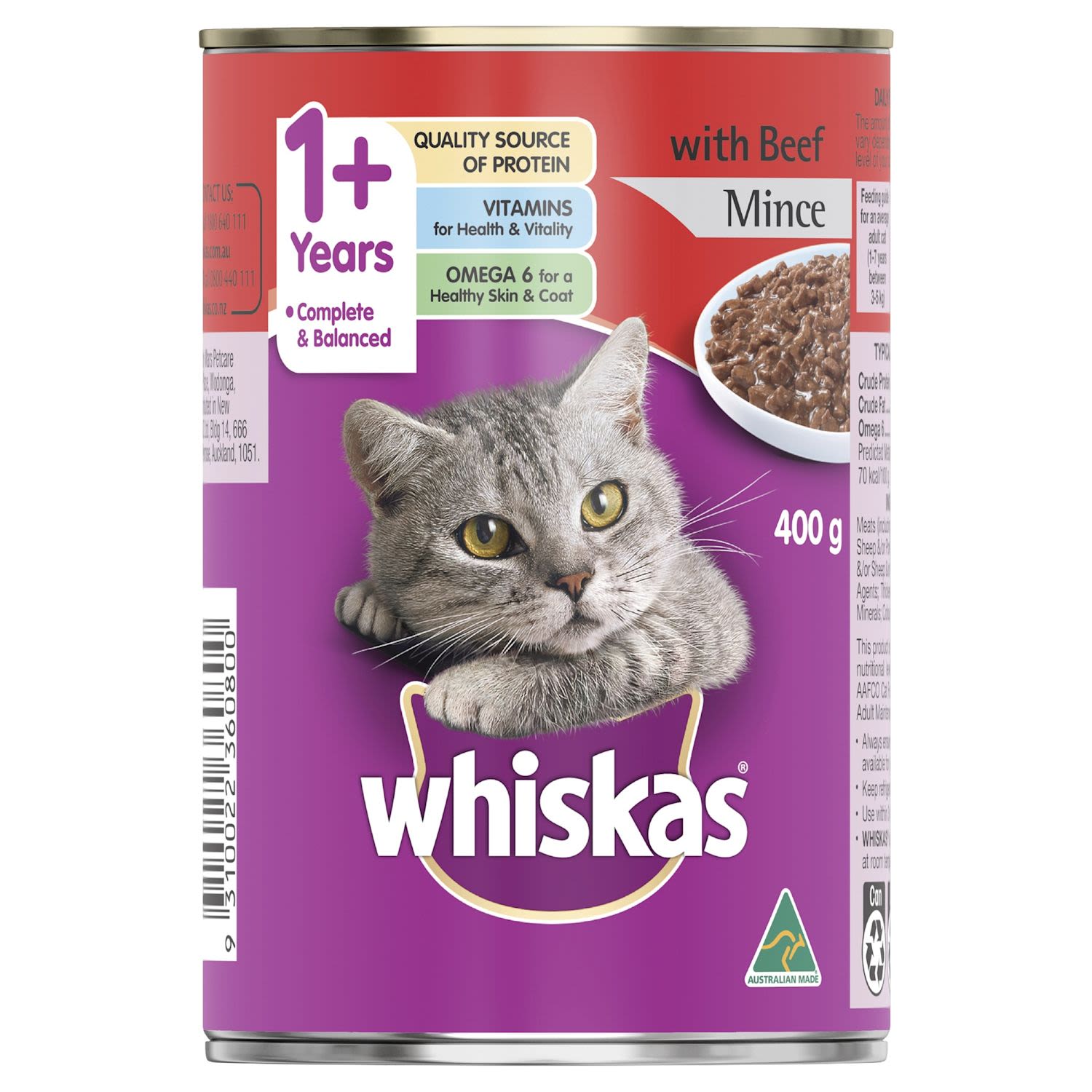 Whiskas 1+ Years Wet Cat Food Beef Mince