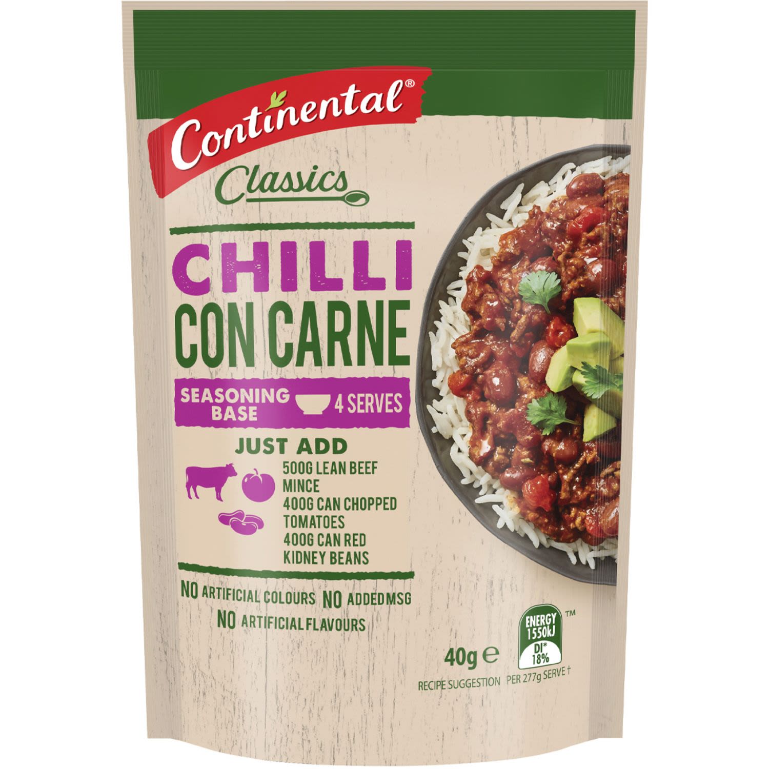 Continental Recipe Base Chilli Con Carne, 40 Gram