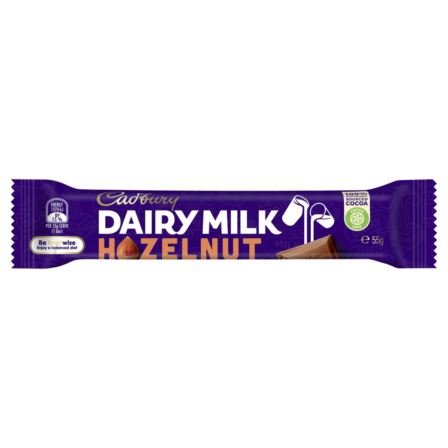 Cadbury Dairy Milk Chocolate Hazelnut Bar, 55 Gram