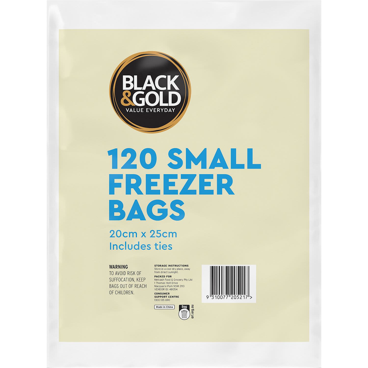 Black & Gold Freezer Bag Small