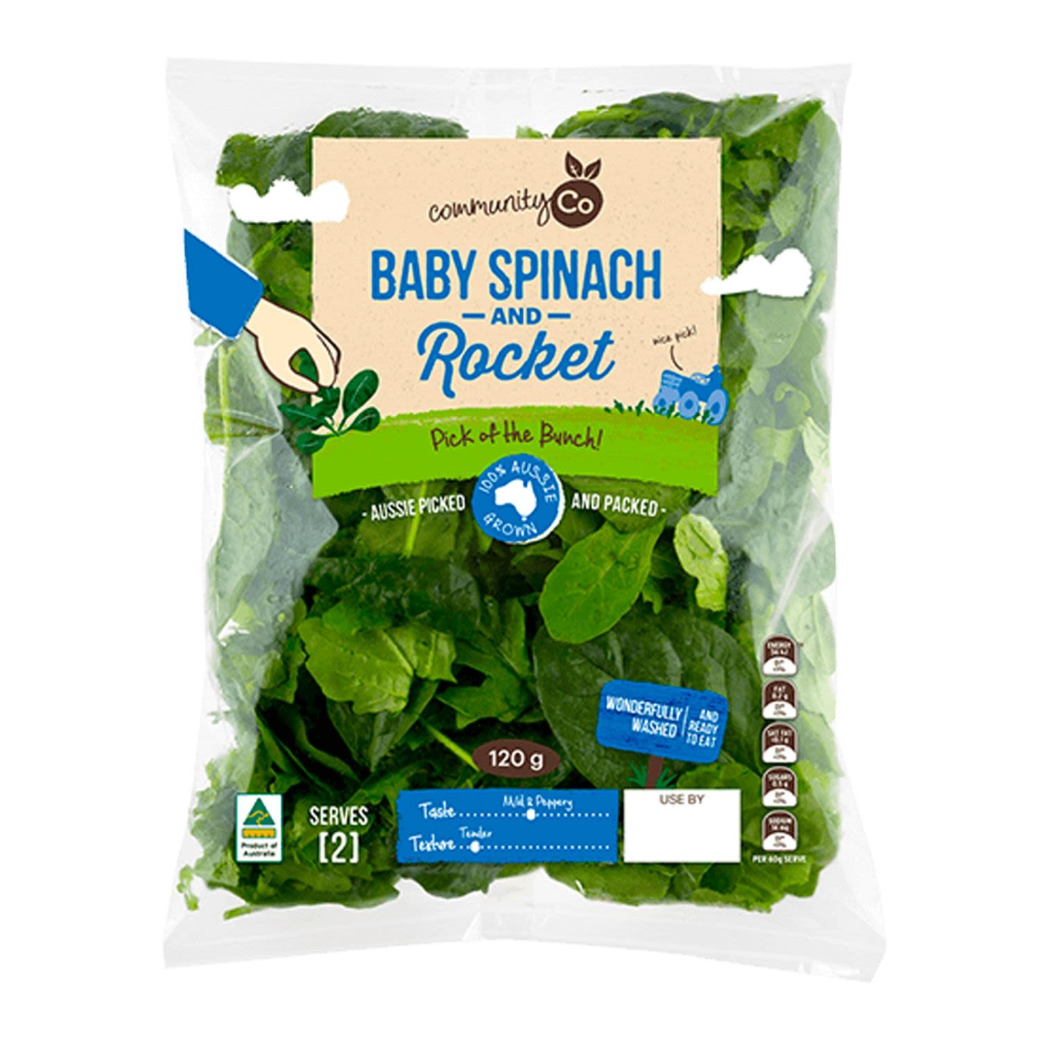Community Co Baby Spinach & Rocket Salad, 120 Gram