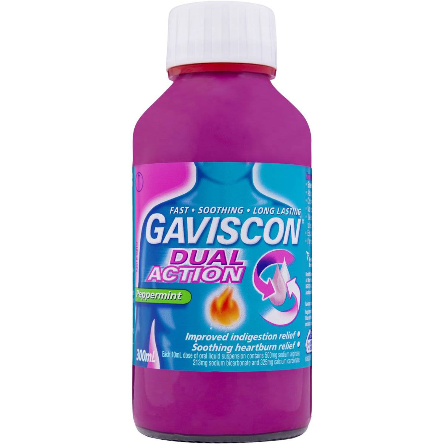 Gaviscon Dual Action Heartburn & Indigestion Liquid Peppermint, 300 Millilitre