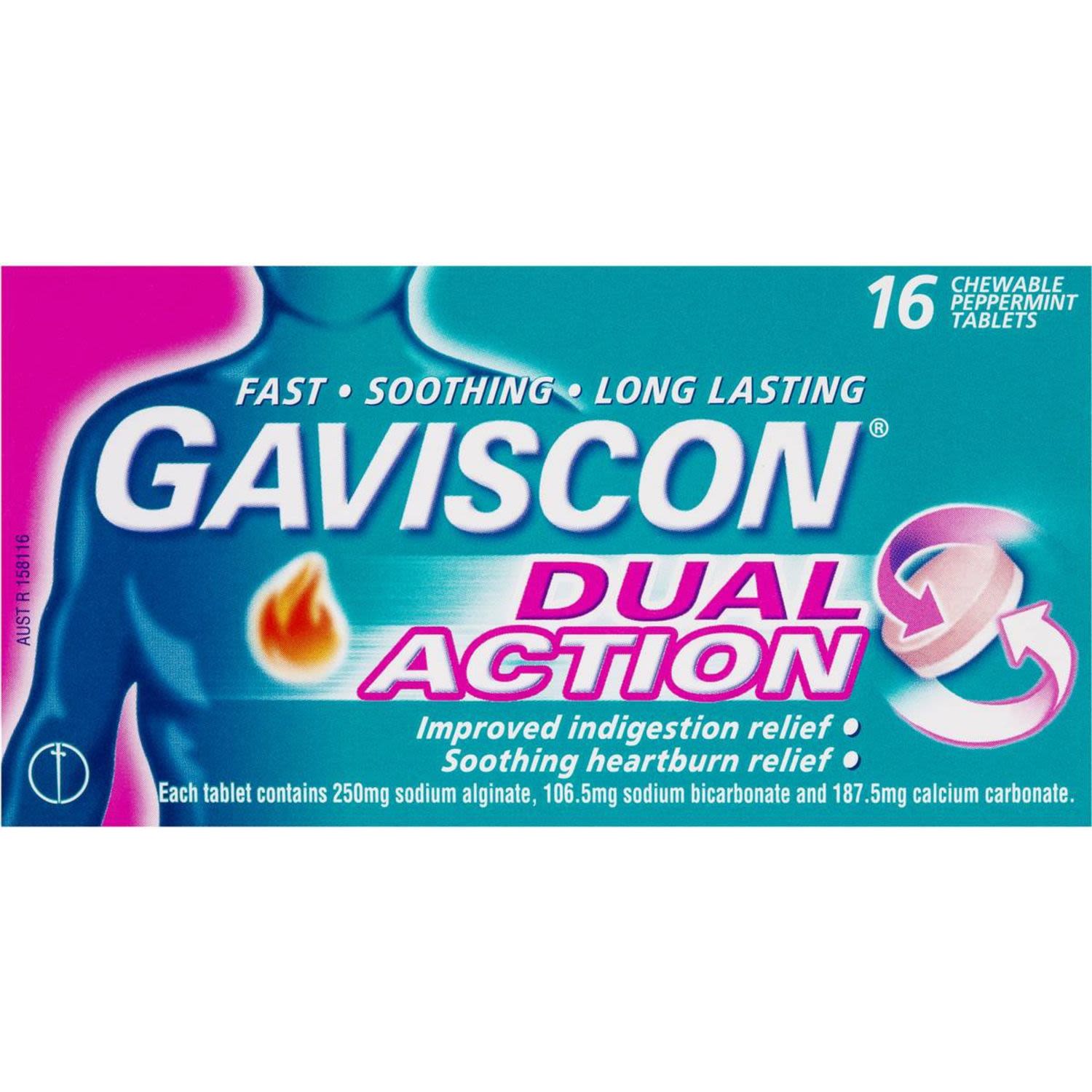 Gaviscon Dual Action Heartburn & Indigestion Chewable Tablets, 16 Each
