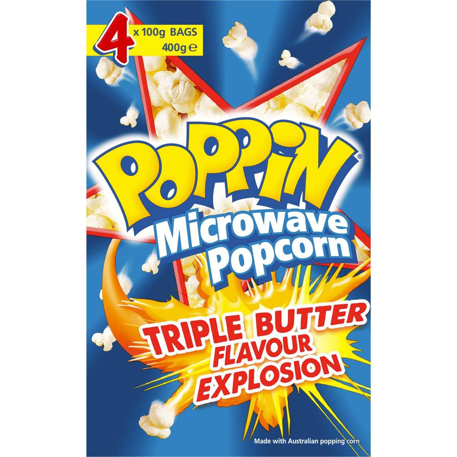 Poppin Microwave Popcorn Triple Butter Flavour, 4 Each