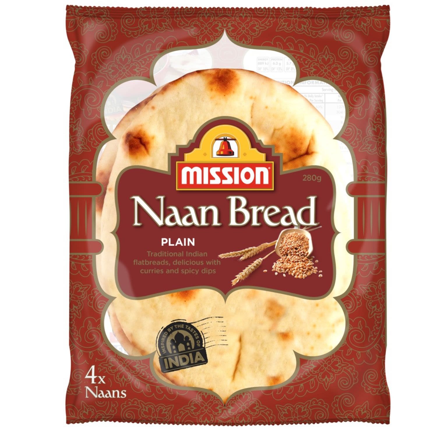 Mission Naan Bread Plain, 4 Each
