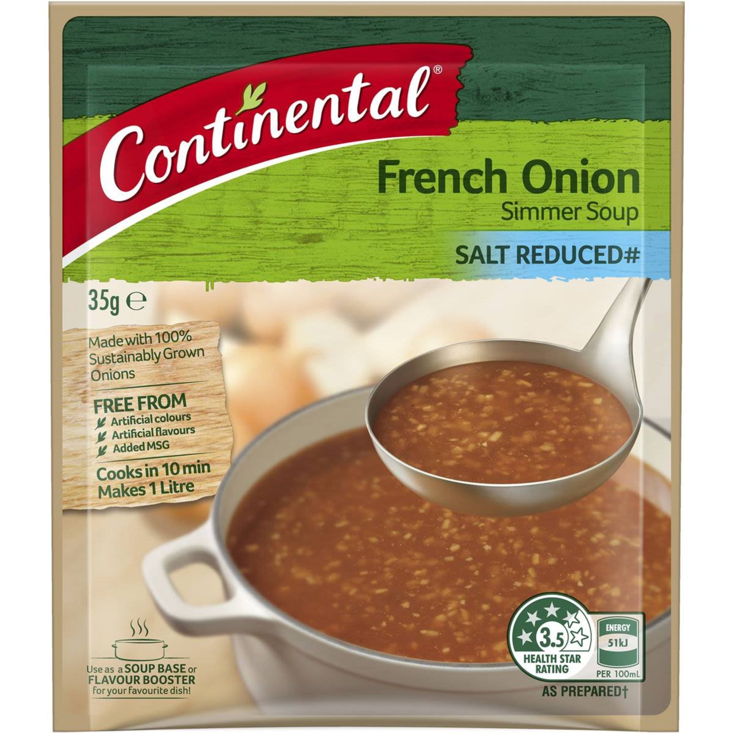 Continental Simmer Soup Salt Reduced French Onion, 35 Gram