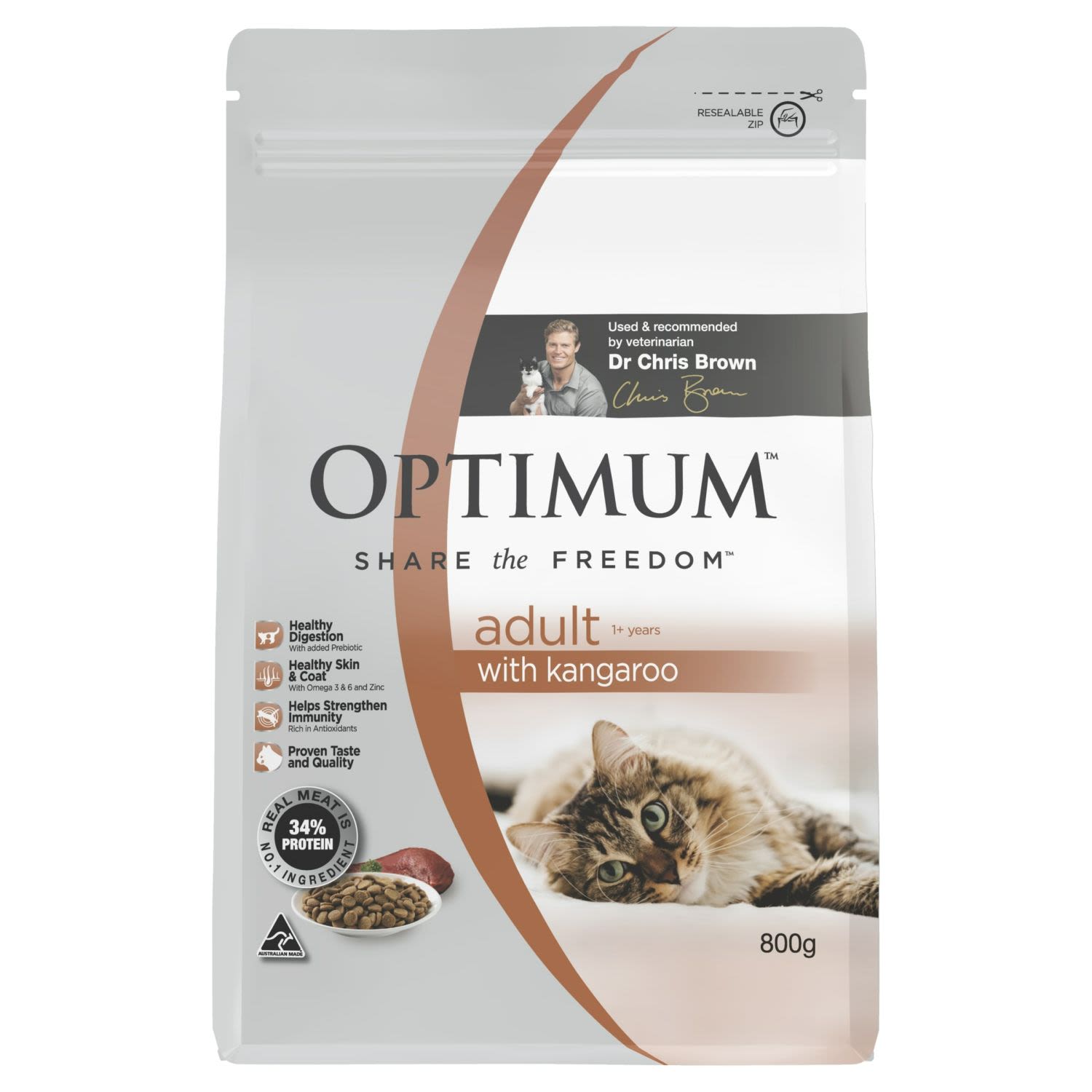 Optimum Dry Cat Food Adult 1+ years with Kangaroo, 800 Gram