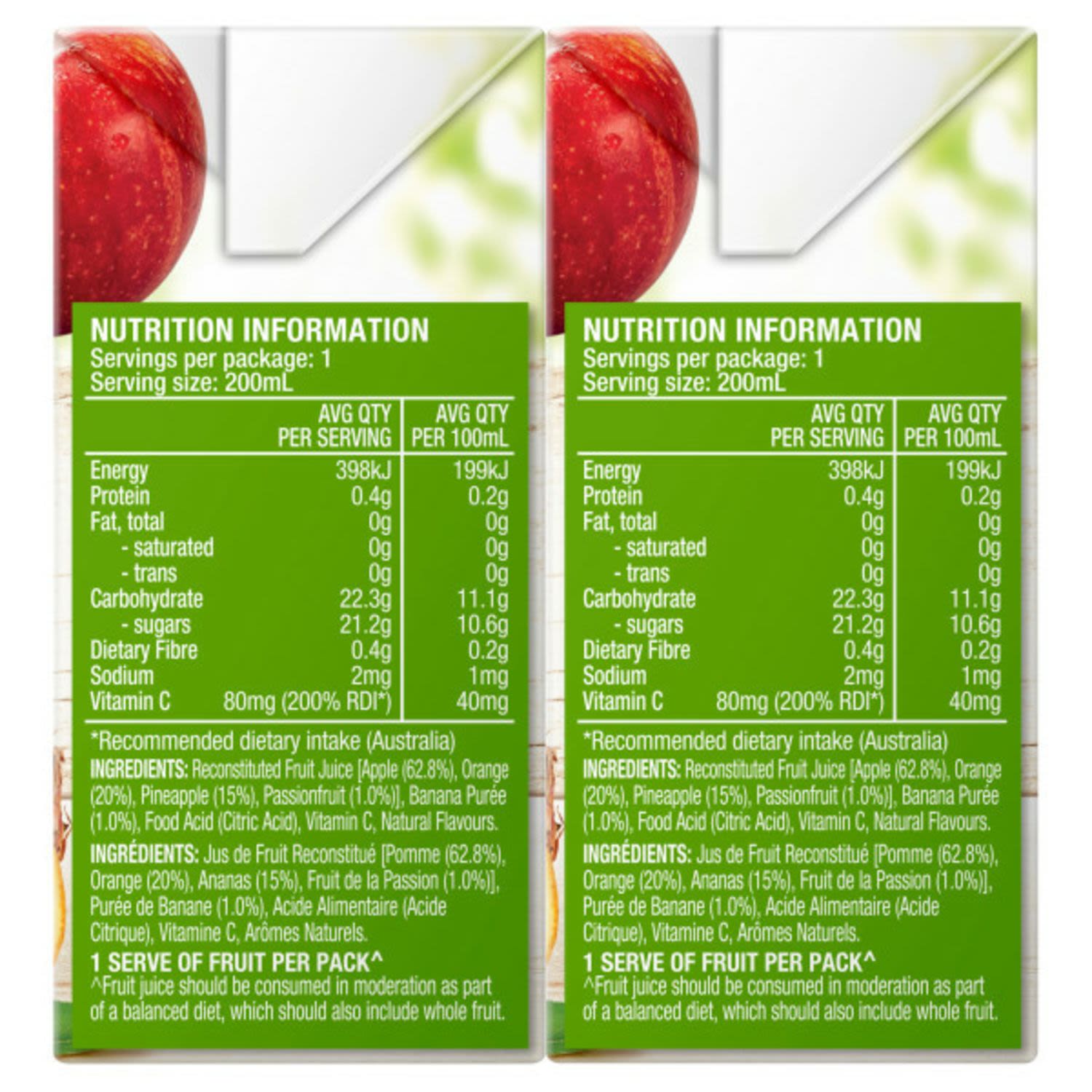 Nutrition Facts Fruit And Vegetable Juice Boxes Golden Circle