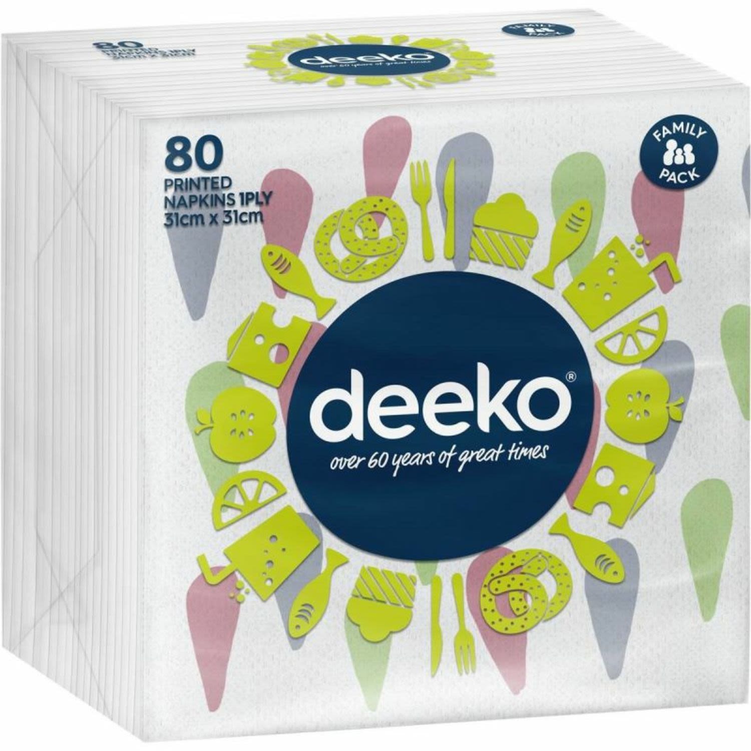 Deeko 1 Ply Printed Lunch Napkins, 80 Each