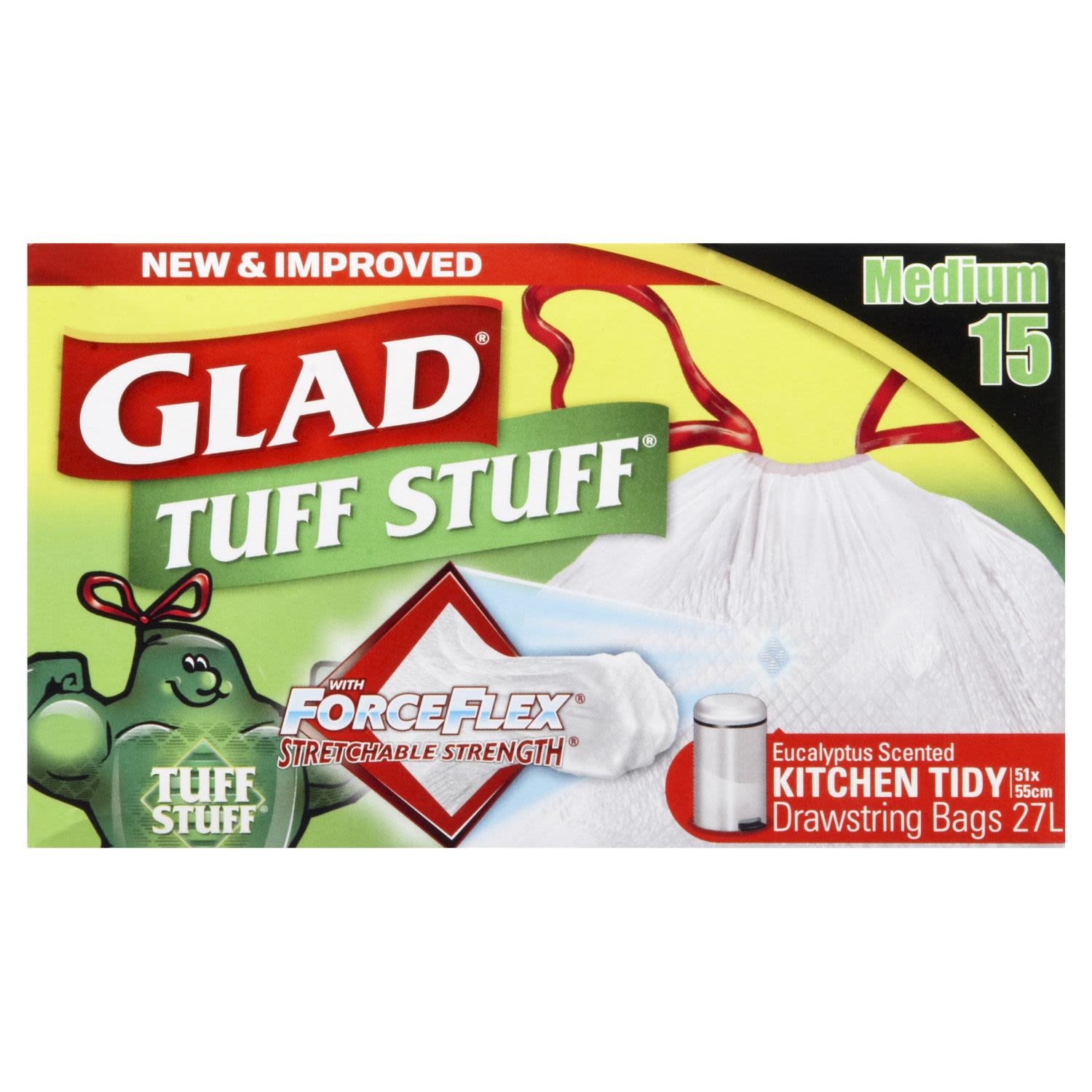 Glad Kitchen Tidy Tuff Stuff Bags Medium, 15 Each