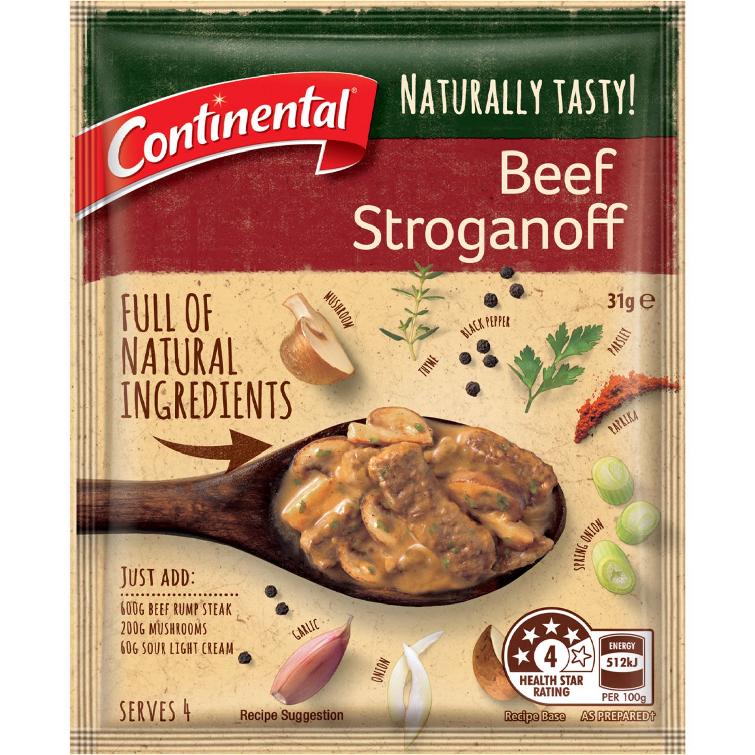 Continental Recipe Base Beef Stroganoff, 31 Gram