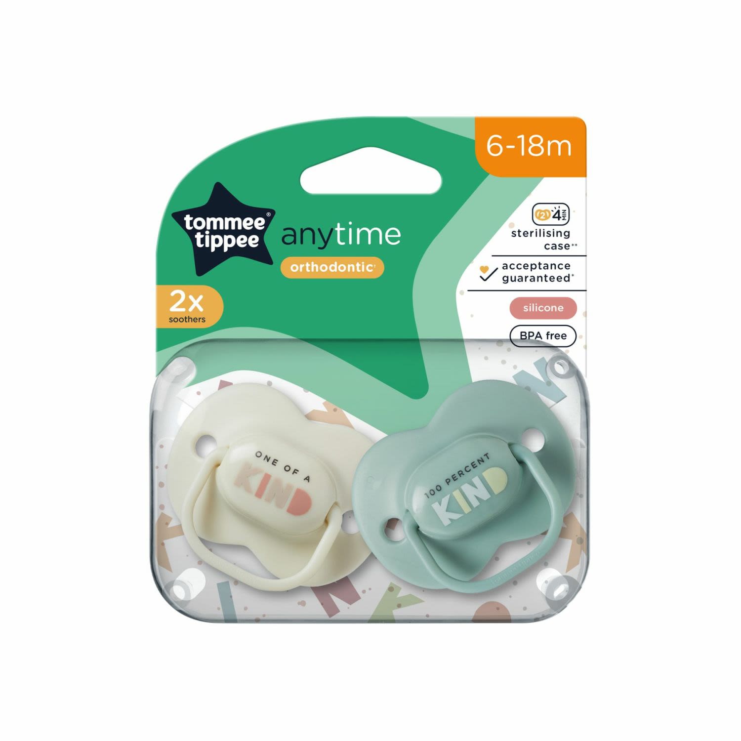 Tommee Tippee 2x Orthodontic 6-18m Any Time Soothers, 2 Each