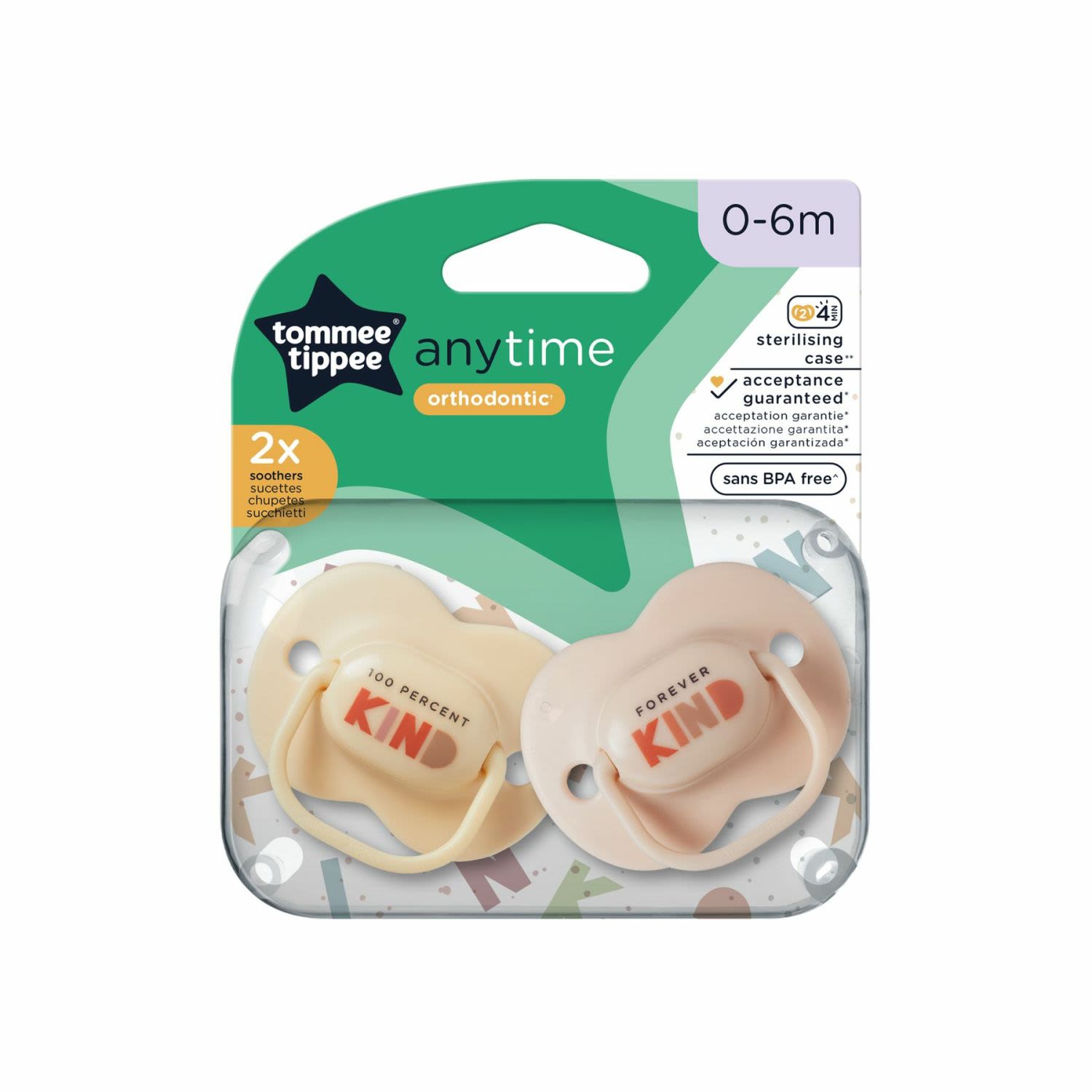 Tommee Tippee 0-6m Any Time Soother, 2 Each
