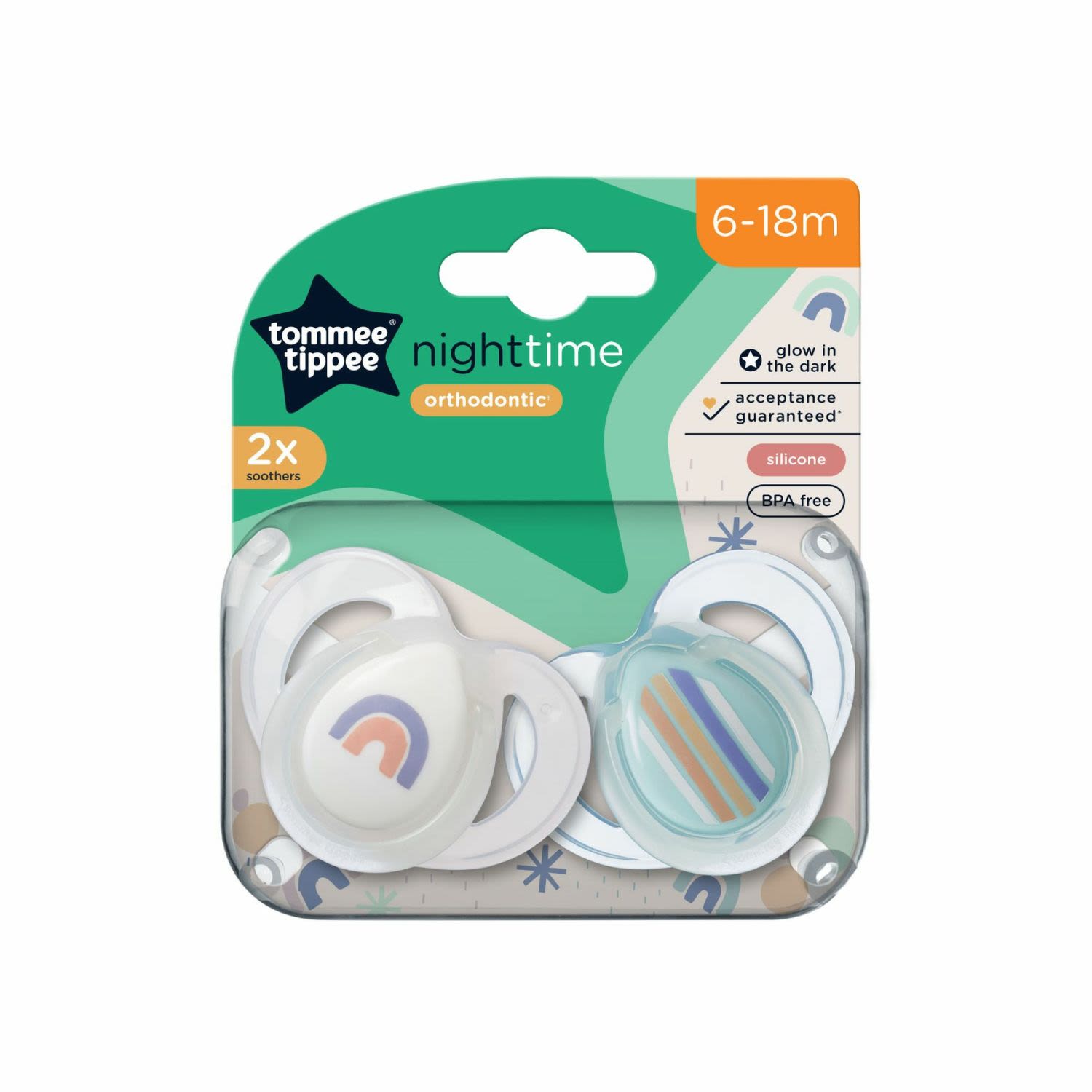 Tommee Tippee Closer To Nature Night-time Soothers 6 To18 Months, 2 Each