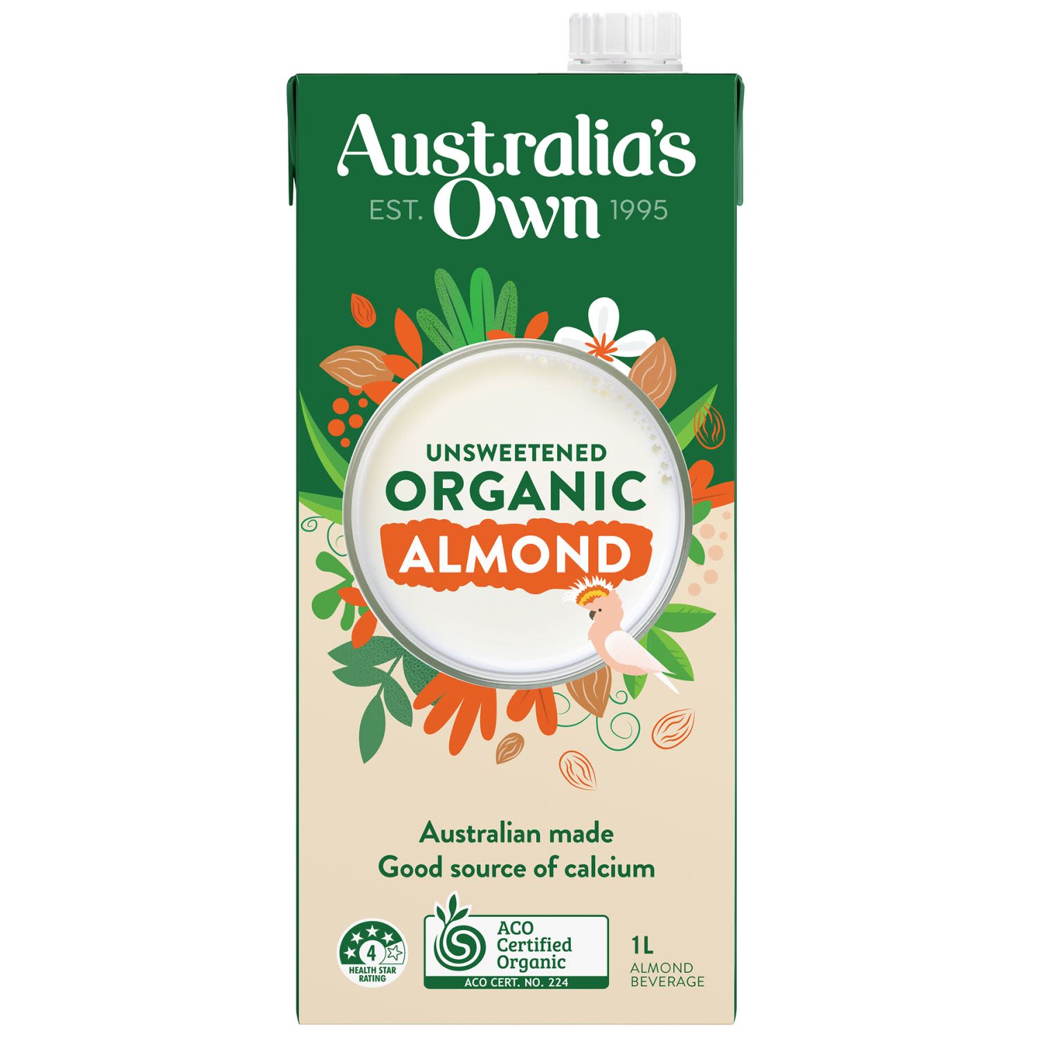 Australia's Own Organic Almond Milk Unsweetened, 1 Litre