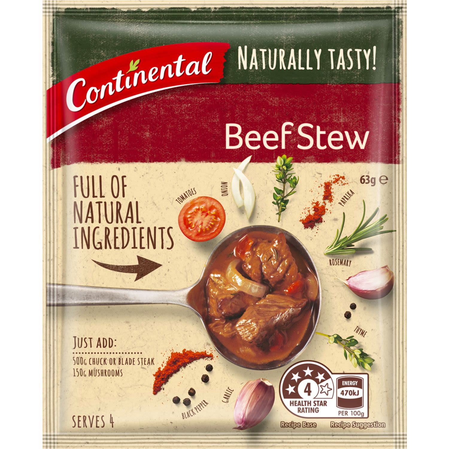 Continental Naturally Tasty Recipe Base Beef Stew, 63 Gram