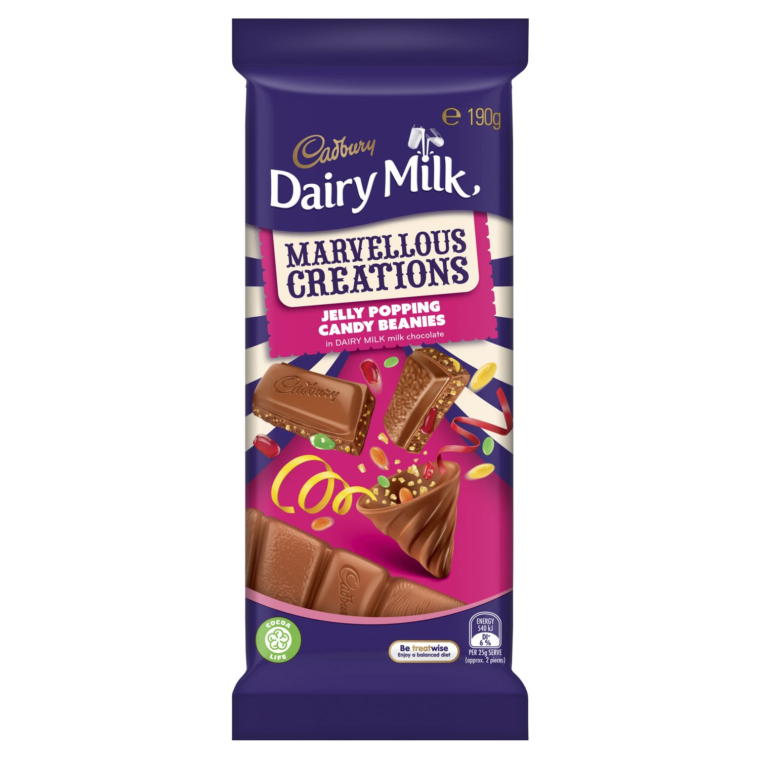 Cadbury Dairy Milk Marvellous Creations Jelly Popping Candy Chocolate Block, 190 Gram